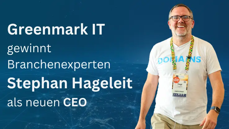 Stephan Hageleit abgebildet mit dem Text, dass er neuer CEO der Greenmark IT wird