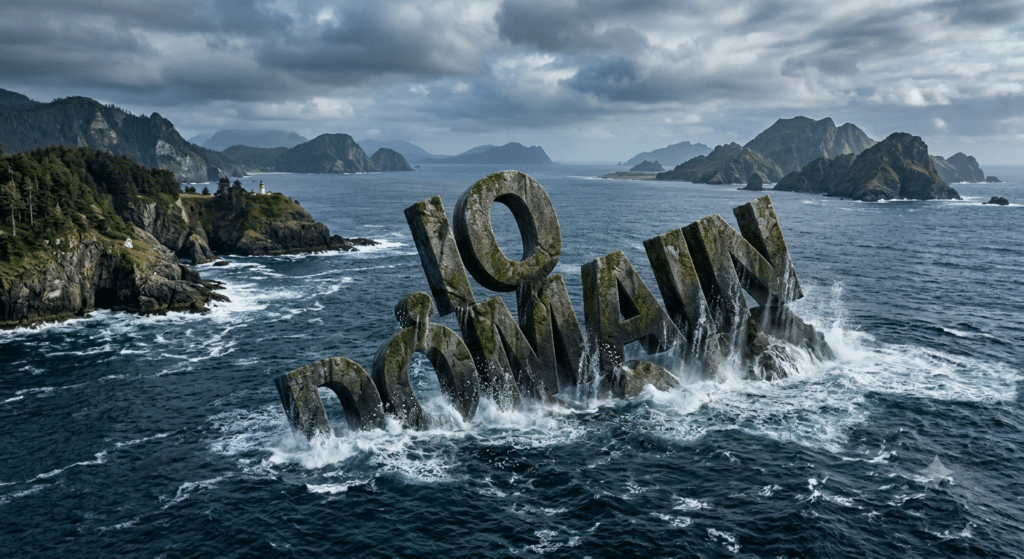 KI generiertes Bild über das io Dilemma. Ein io Schriftzug, der im Meer versinkt